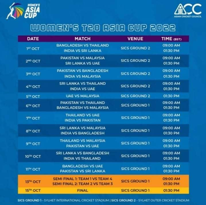 women asia cup schedule 2022