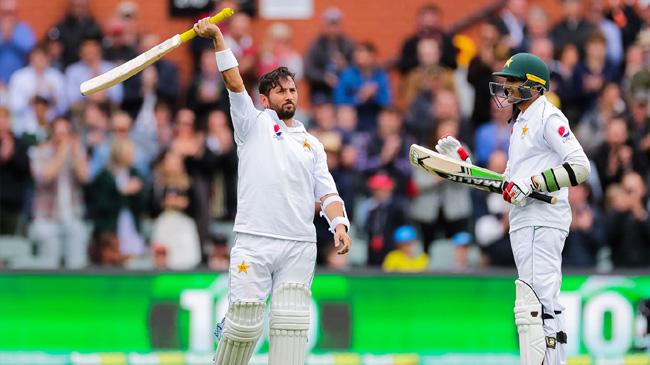 yasir shah celebrates his remarkable century