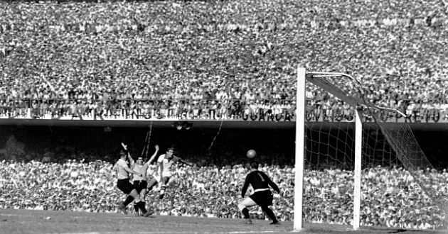a moment of brazil vs uruguay 1950 world cup match at maracana stadium