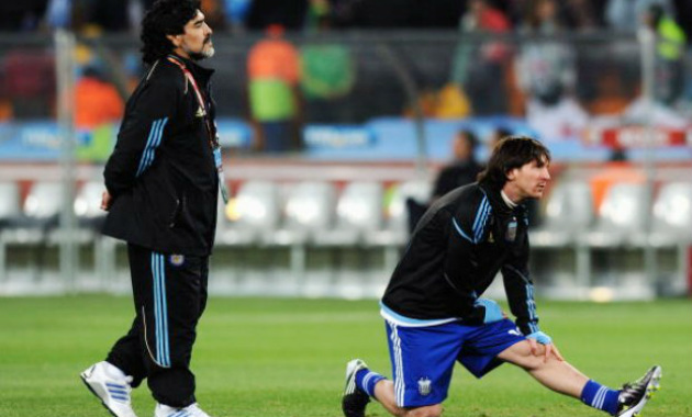 argentina legend diego maradona with messi