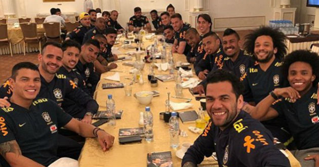 brazil football team in a dinner table