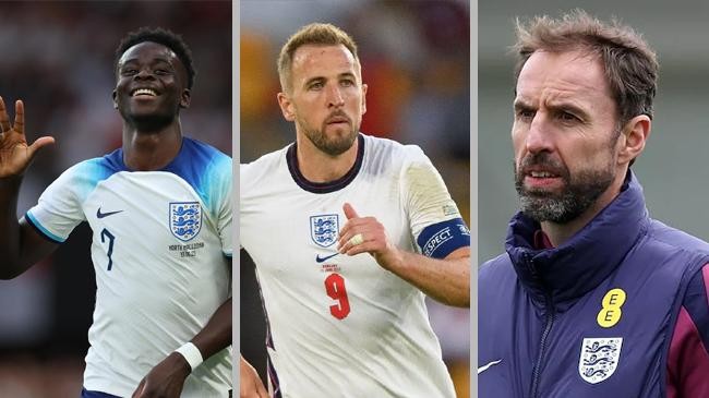 bukayo saka harry kane and gareth southgate