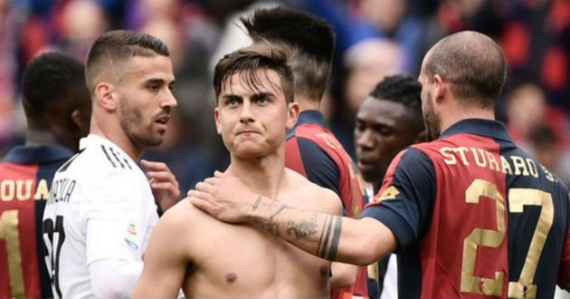 dybala is comforted by former juve player stefano sturaro