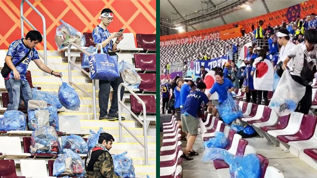 japan fans clean stadium