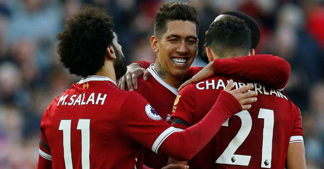 liverpool celebrate their third goal