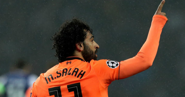 m salah celebrating after scoring against porto