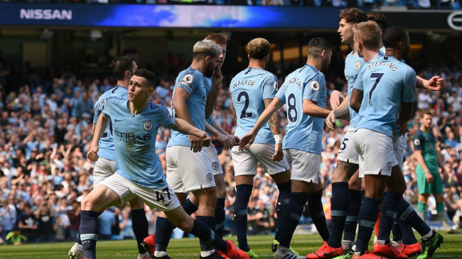 mancity celebrating foden first goal epl