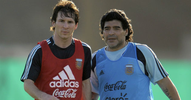 maradona and messi in a frame