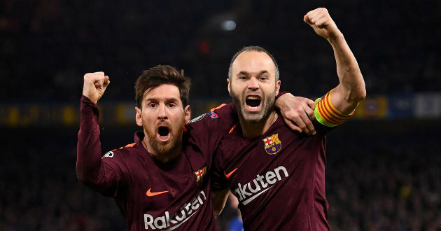 messi and iniesta celebration a goal for barcelona
