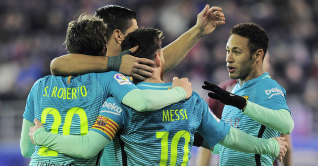 messi suarez neymar scored together against eibar