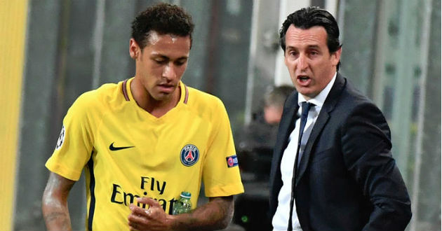 neymar and emery in a frame