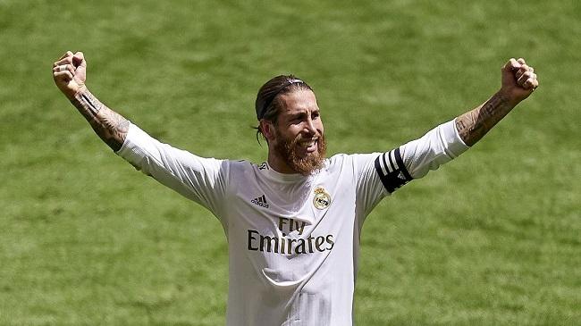 ramos celebrates a goal for real madrid