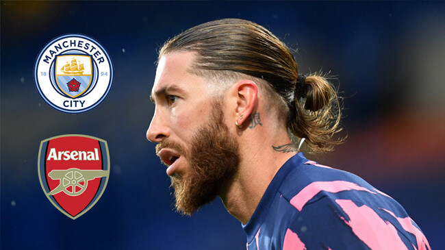 ramos with city and arsenal logo