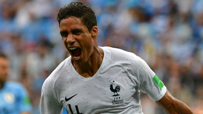 raphael varane celebrates a goal for france