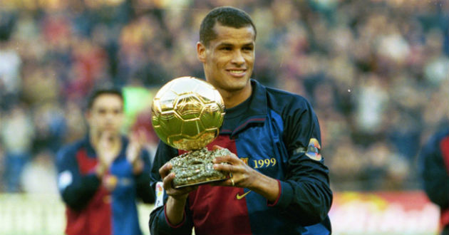 rivaldo poses with ballon dor trophy