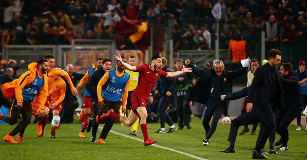roma celebrate after make history over barcelona