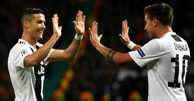 ronaldo and dybala celebrating a goal