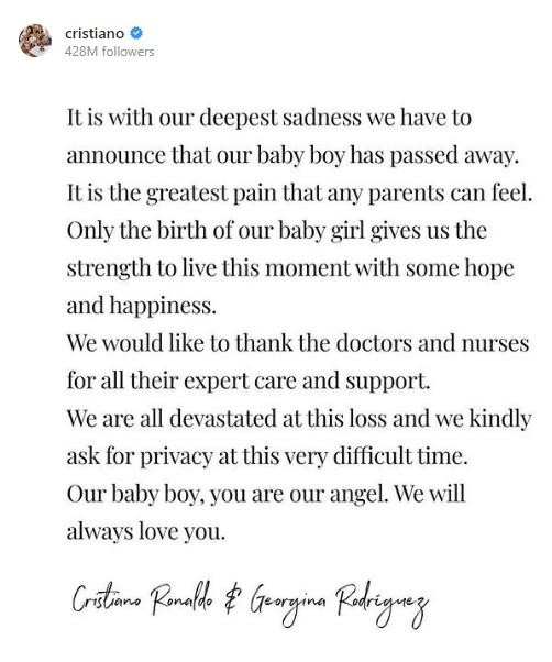 ronaldo announces passing of baby boy