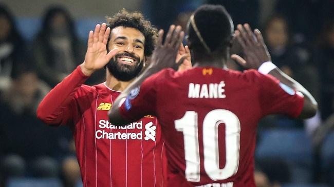 salah and mane celebrate a goal