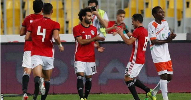 salah celebrates a goal for egypt
