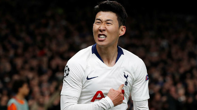 son heung min celebrates a goal