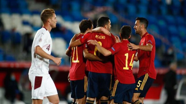 spain celebrating a goal 2020