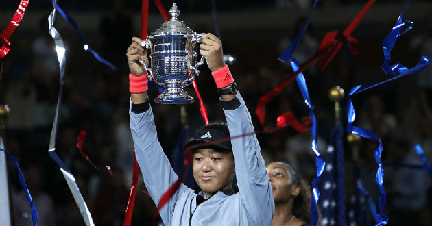 osaka celebrates his first grand slam trophy