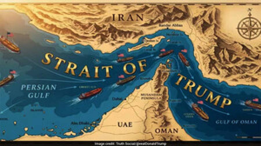 হরমুজ প্রণালীকে ‘ট্রাম্প প্রণালী’ নামে দেখিয়ে মানচিত্র শেয়ার ট্রাম্পের
