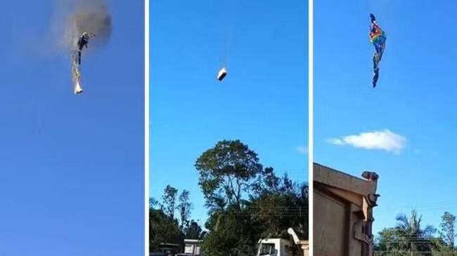 a hot air balloon caught fire in southern brazil