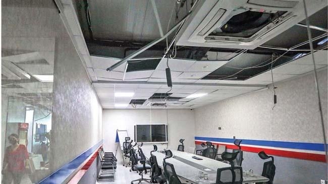 a view of a damaged conference room at the kurdistan 24 tv