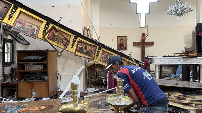 a view of heavy damage after an explosion in at elias chuch