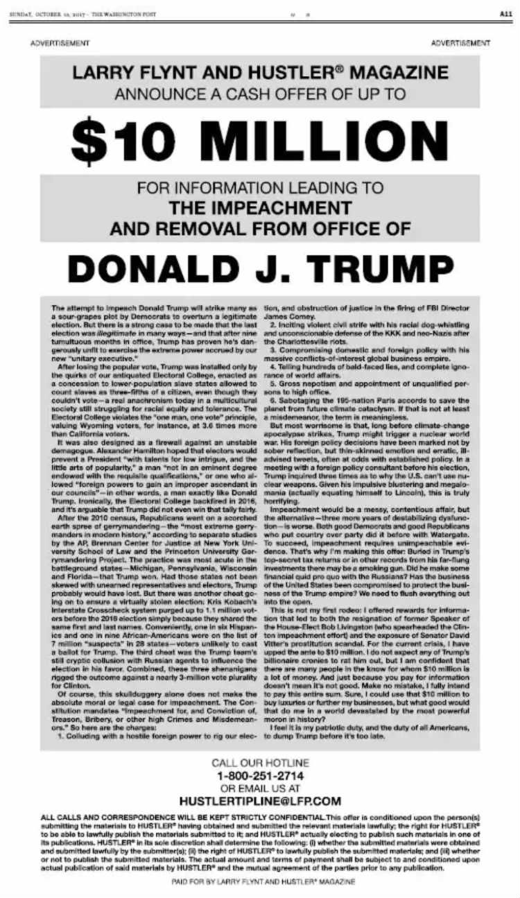 ad for information against trump