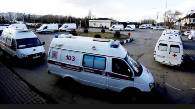 ambulances infront of russia hospitals