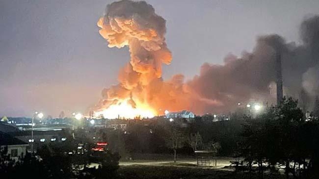 an explosion is seen in the ukrainian capital of kyiv