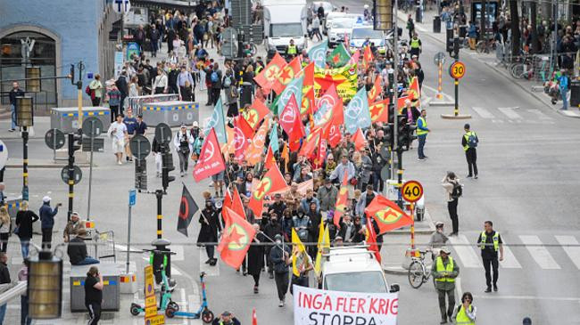 anti nato protest sweeps stockholm
