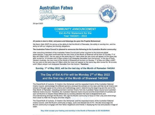 australian fatwa council announcement