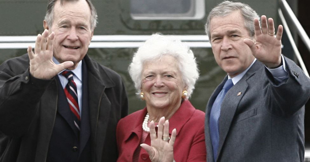 barbara bush with her husband and son