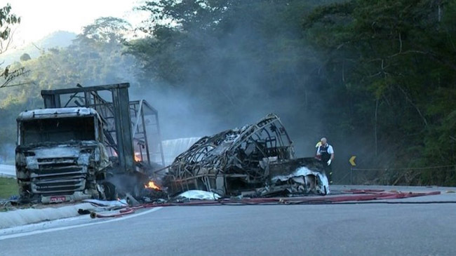 brazil bus truck crash home