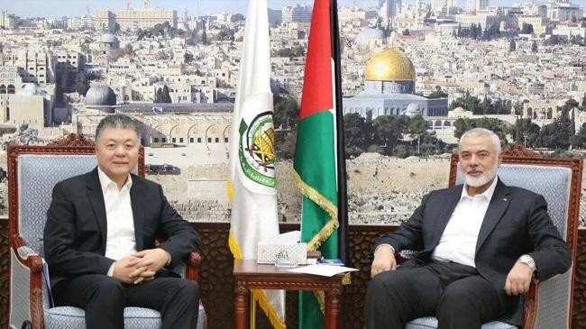 chinese envoy wang kejian and hamas political chief ismail haniyeh