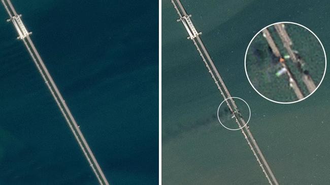 crimea bridge before and after the explosion