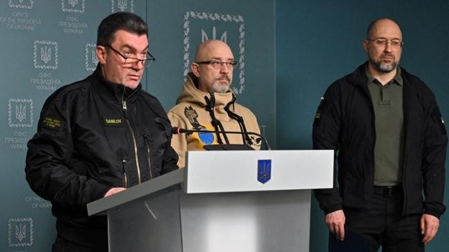 defense minister oleksii reznikov center at a news conference in kyiv