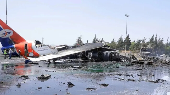 destroyed aircraft by israeli airstrikes on sanaa airport