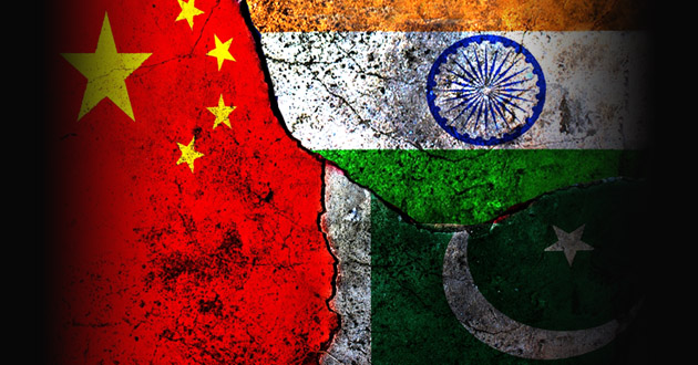 flag india pakistan and china