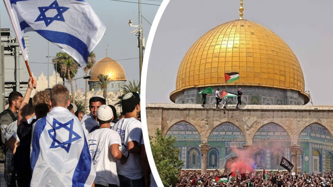 israeli procession in jerusalem palestinians