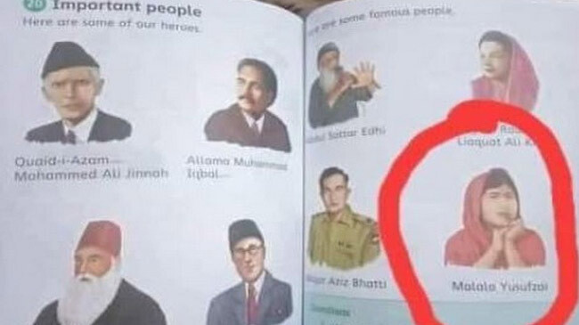 malala photo in text book pakistan