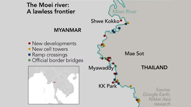 map moei thailand myanmar river border