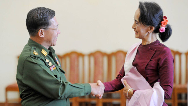 min aung hlaing and suu kyi myanmar