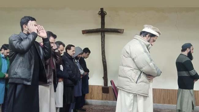 muslims offer prayers inside a church