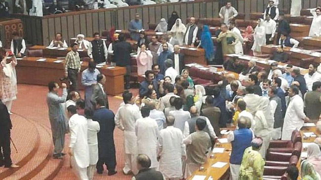 pakistan parliament chaos breaks out inner