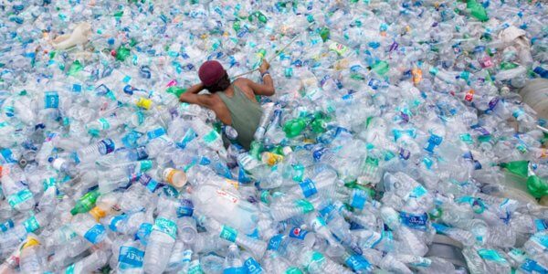 plastic bottle in the sea